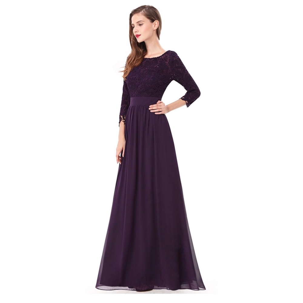 Dark Purple Ever-Pretty Long Lace Dress | Size 4